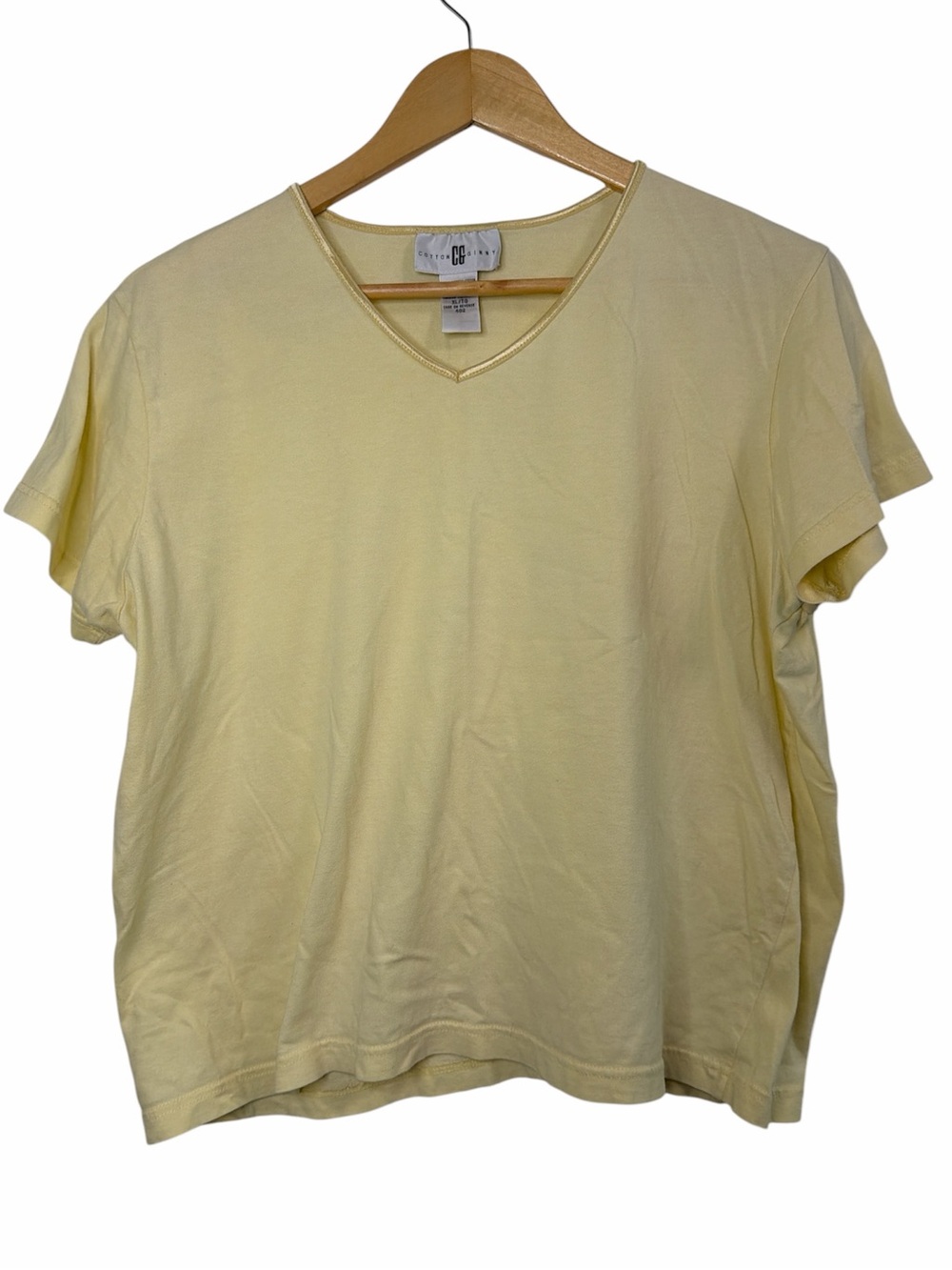 Cotton Ginny Pale Yellow V-Neck Tee Size XL